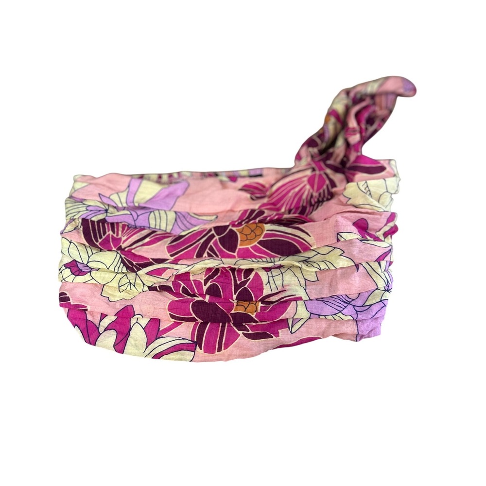 Lulus One Shoulder Floral Smocked Crop Top Pink Purple XS